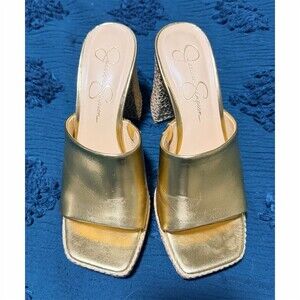 Jessica Simpson Kashet Mule Platform Sandals Womens Gold Block Heel Size 8